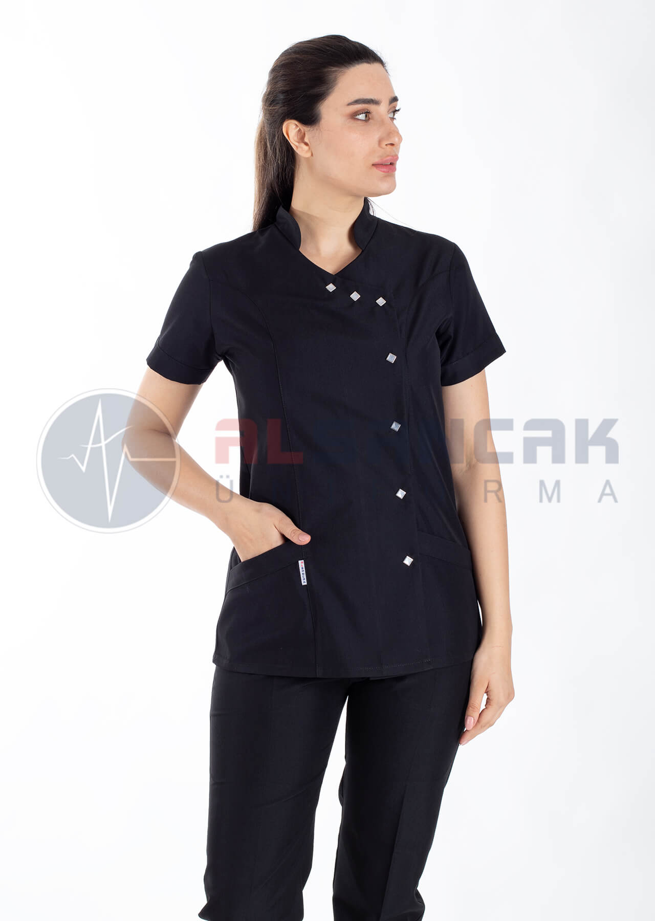 Luxe Flex Siyah Likralı Hemşire ve Doktor Forması Takımı Luxe Flex Siyah Likralı Hemşire ve Doktor Forması Takımı