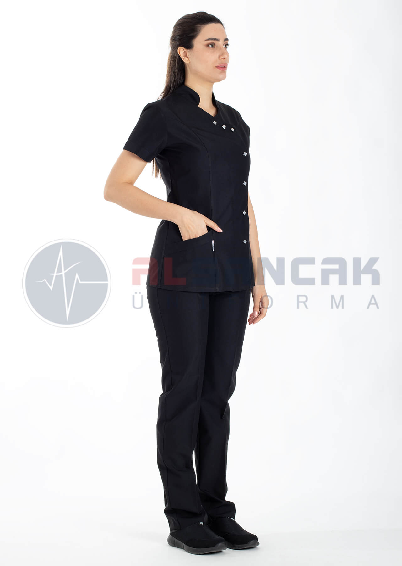 Luxe Flex Siyah Likralı Hemşire ve Doktor Forması Takımı Luxe Flex Siyah Likralı Hemşire ve Doktor Forması Takımı