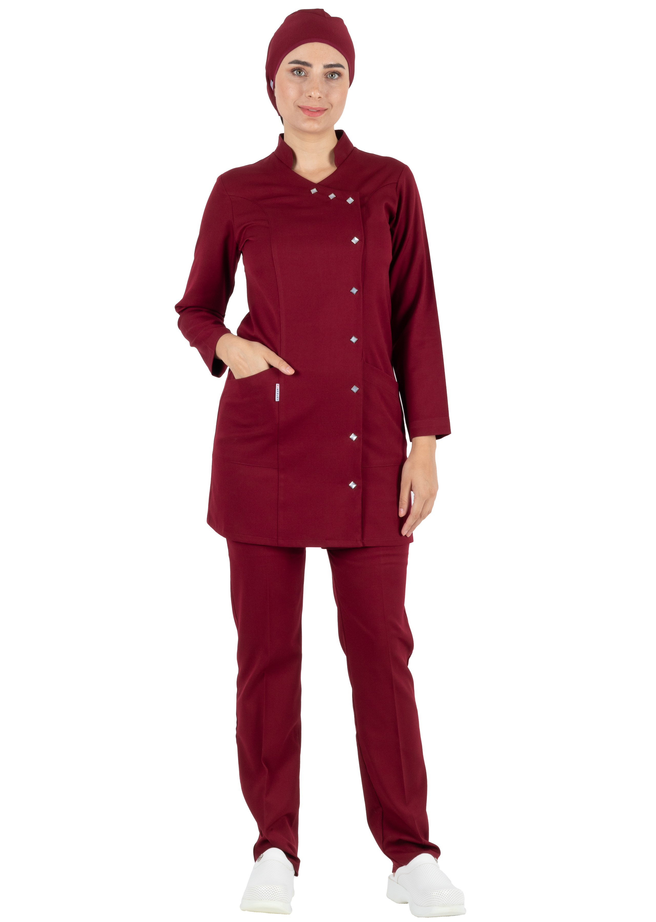 Luxe Model Bordo Likralı Tesettür Hemşire Doktor Forması Takımı Luxe Model Bordo Likralı Tesettür Hemşire Doktor Forması Takımı