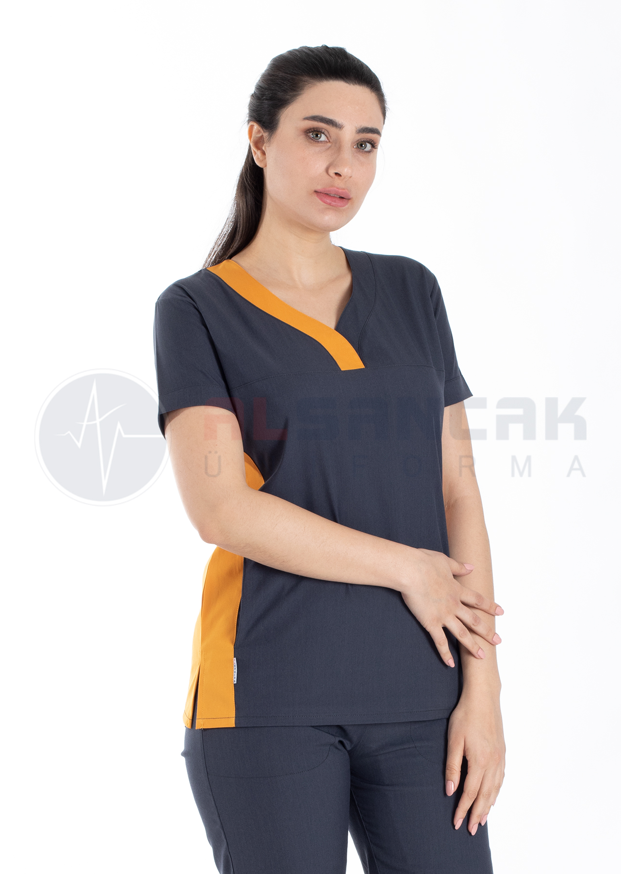 Petit Flex Likralı Antrasit/Hardal Doktor Hemşire Forması Petit Flex Likralı Antrasit/Hardal Doktor Hemşire Forması