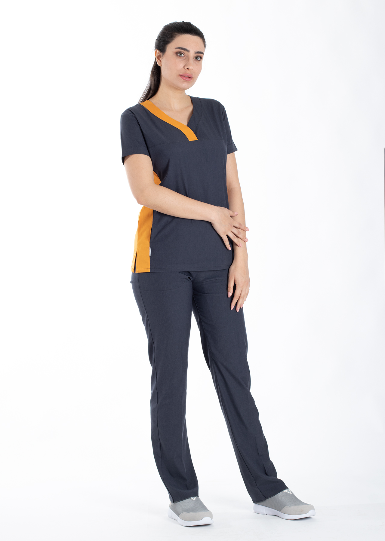 Petit Flex Likralı Antrasit/Hardal Doktor Hemşire Forması Petit Flex Likralı Antrasit/Hardal Doktor Hemşire Forması