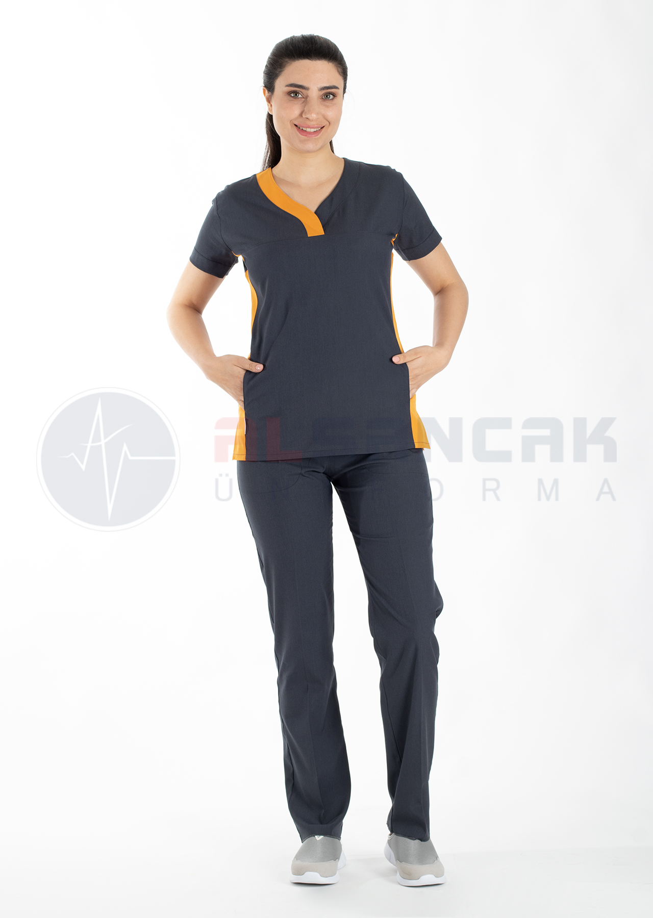 Petit Flex Likralı Antrasit/Hardal Doktor Hemşire Forması Petit Flex Likralı Antrasit/Hardal Doktor Hemşire Forması