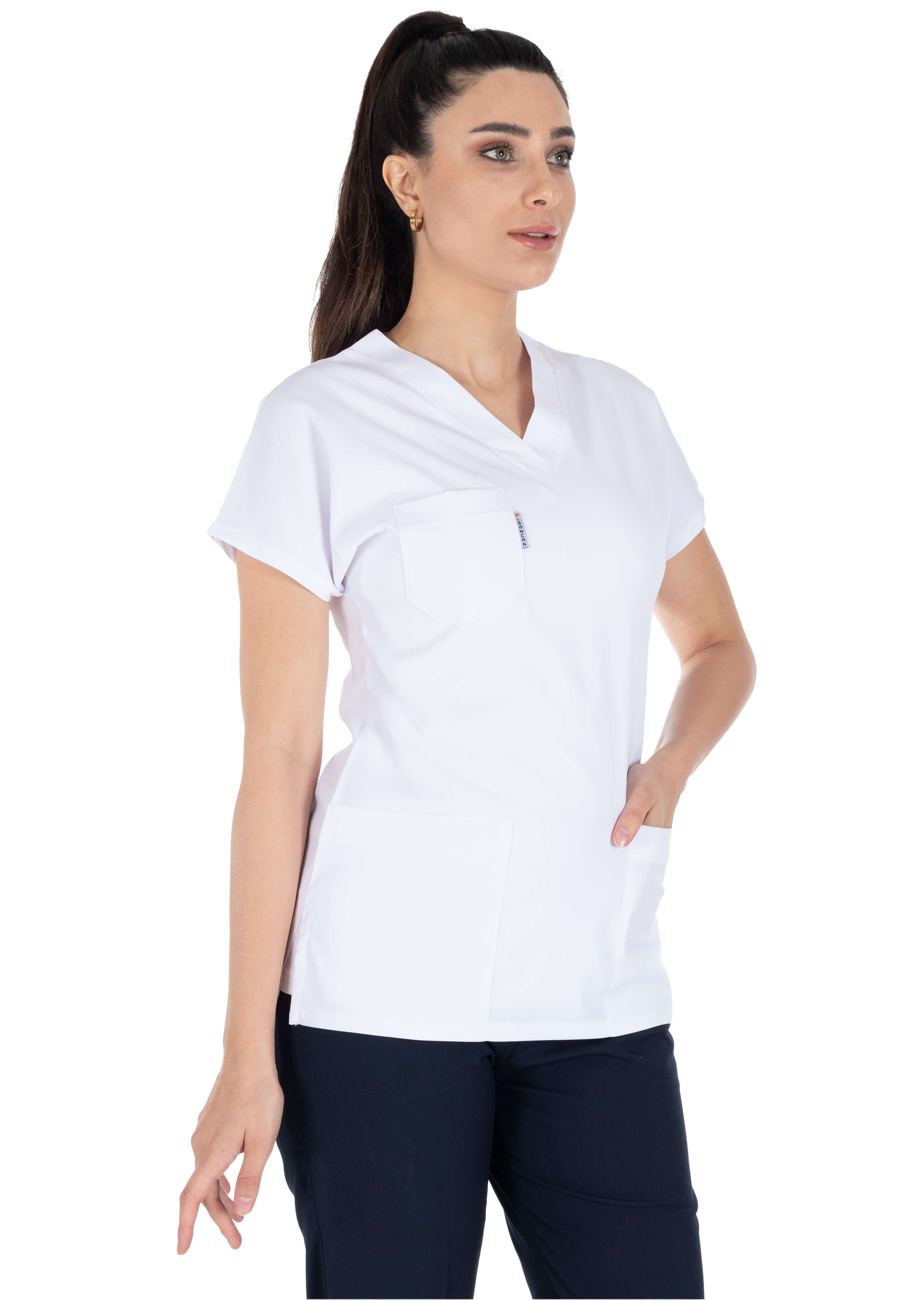 Beyaz/Lacivert Likralı İnce Scrubs Flex Doktor Hemşire Forması Takımı Beyaz/Lacivert Likralı İnce Scrubs Flex Doktor Hemşire Forması Takımı