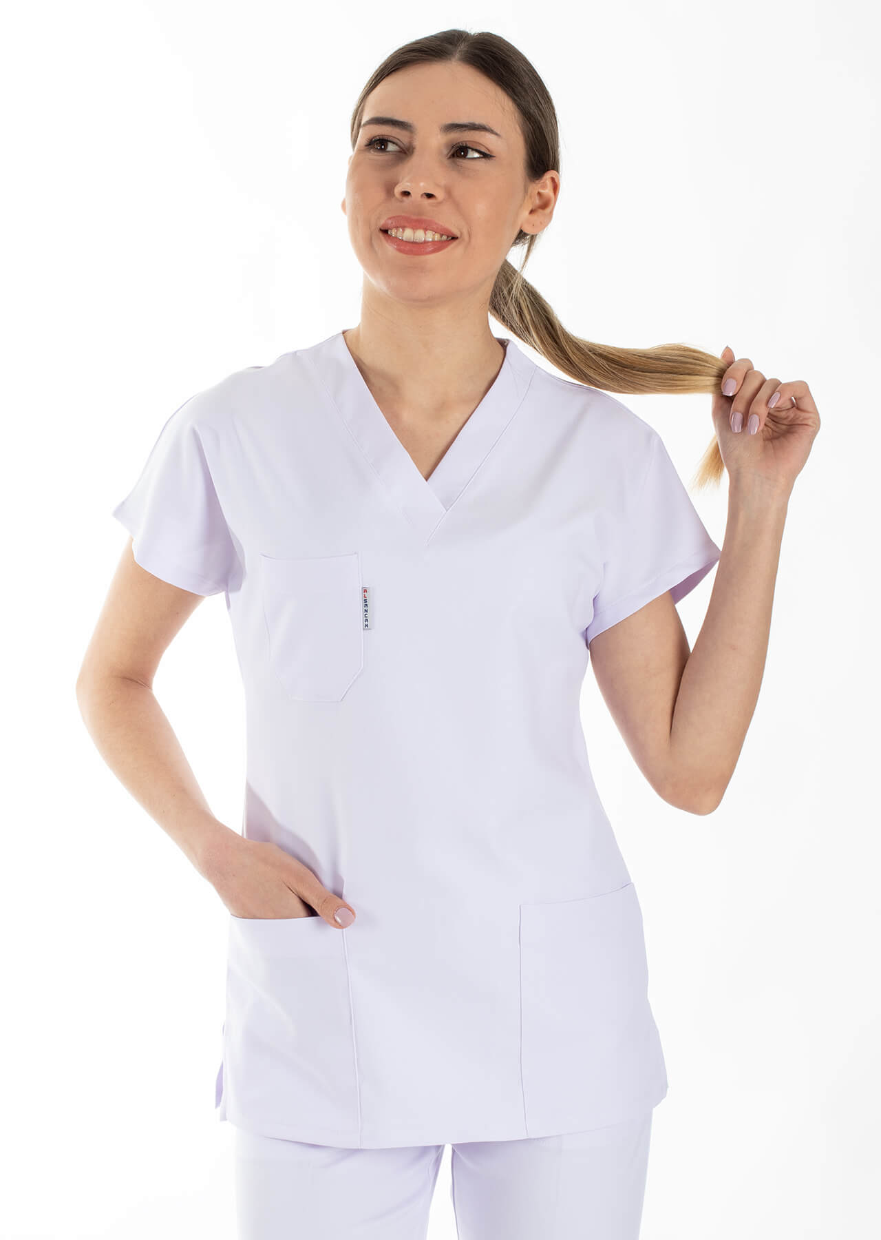 Beyaz Likralı İnce Scrubs Flex Doktor Hemşire Forması Üstü Beyaz Likralı İnce Scrubs Flex Doktor Hemşire Forması Üstü