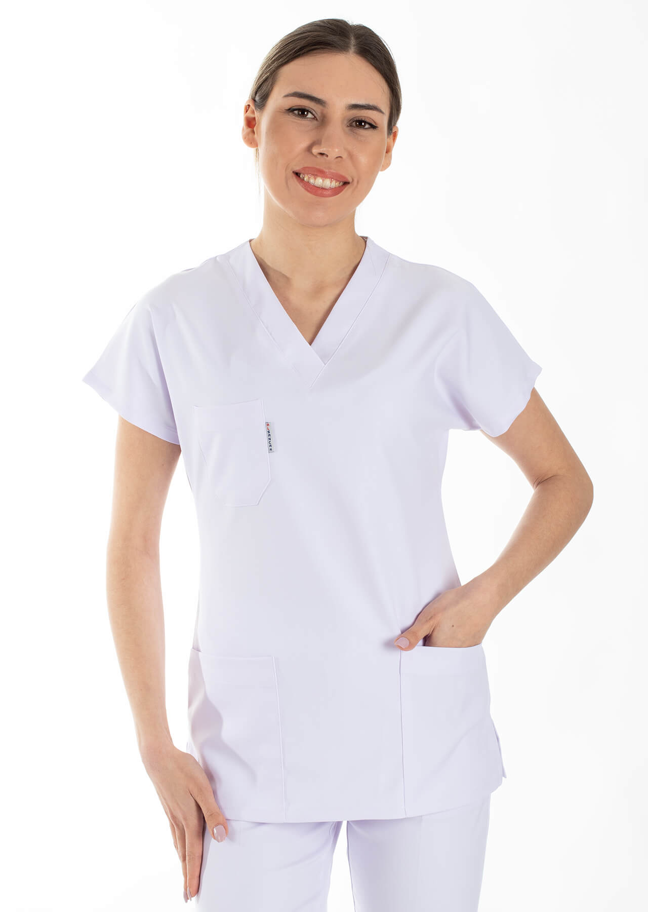 Beyaz Likralı İnce Scrubs Flex Doktor Hemşire Forması Üstü Beyaz Likralı İnce Scrubs Flex Doktor Hemşire Forması Üstü