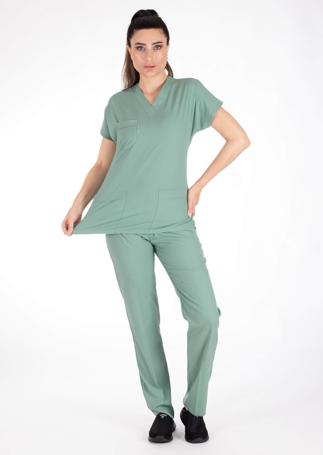 Çağla Yeşili Likralı Kalın Scrubs Flex Doktor Hemşire Forması Takımı Çağla Yeşili Likralı Kalın Scrubs Flex Doktor Hemşire Forması Takımı