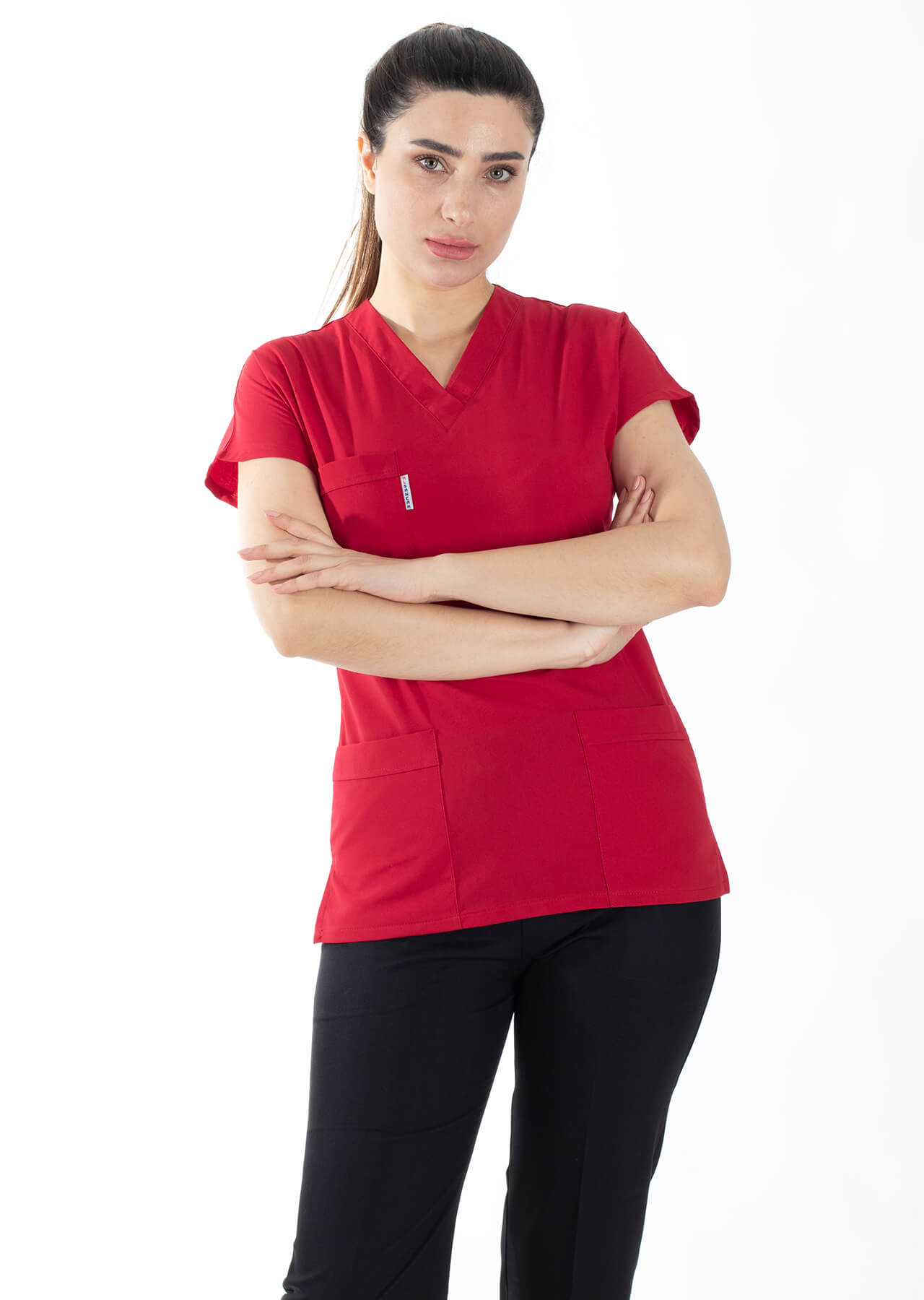 Kırmızı Likralı İnce Scrubs Flex Doktor Hemşire Forması Üstü Kırmızı Likralı İnce Scrubs Flex Doktor Hemşire Forması Üstü