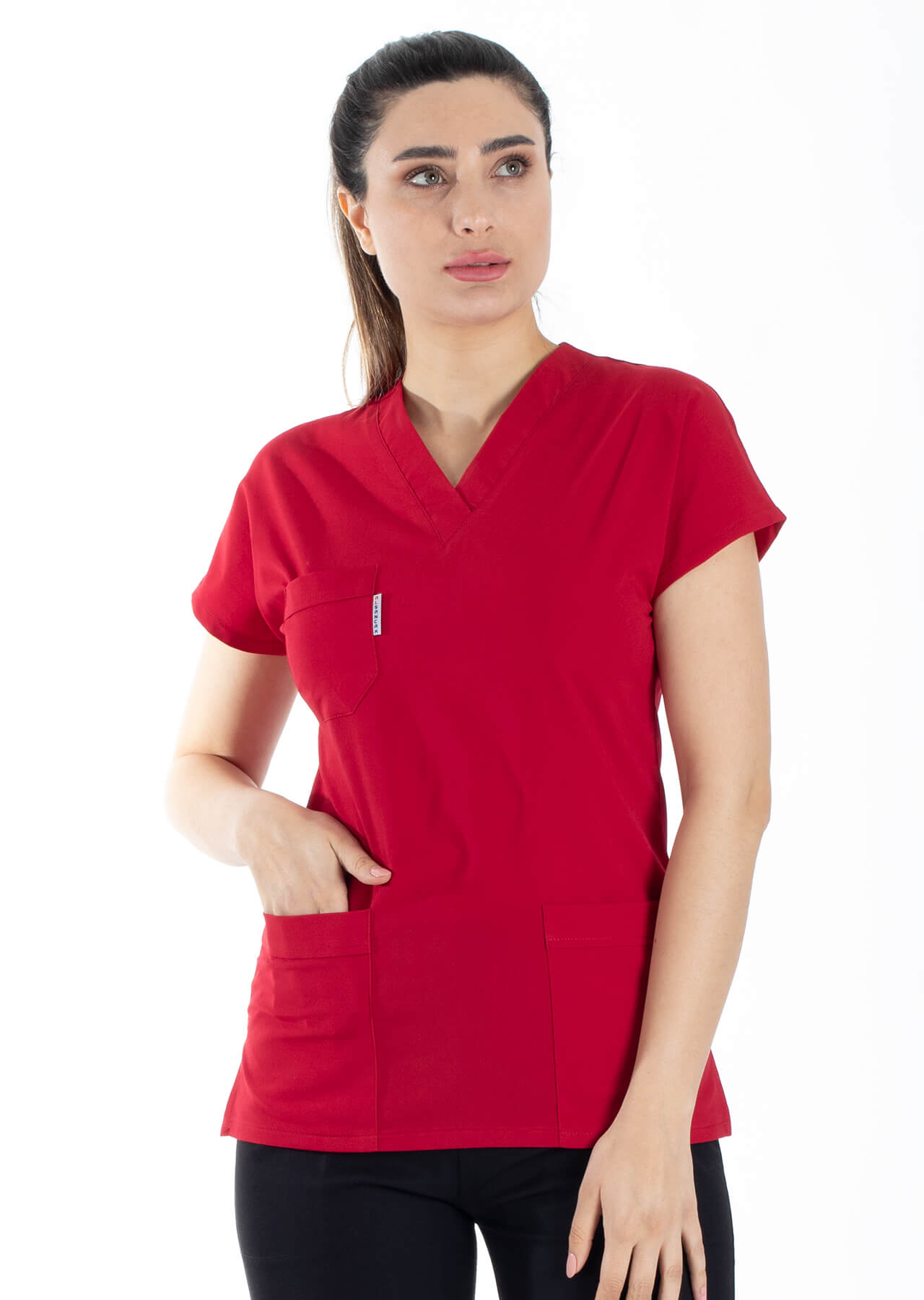 Kırmızı Likralı İnce Scrubs Flex Doktor Hemşire Forması Üstü Kırmızı Likralı İnce Scrubs Flex Doktor Hemşire Forması Üstü