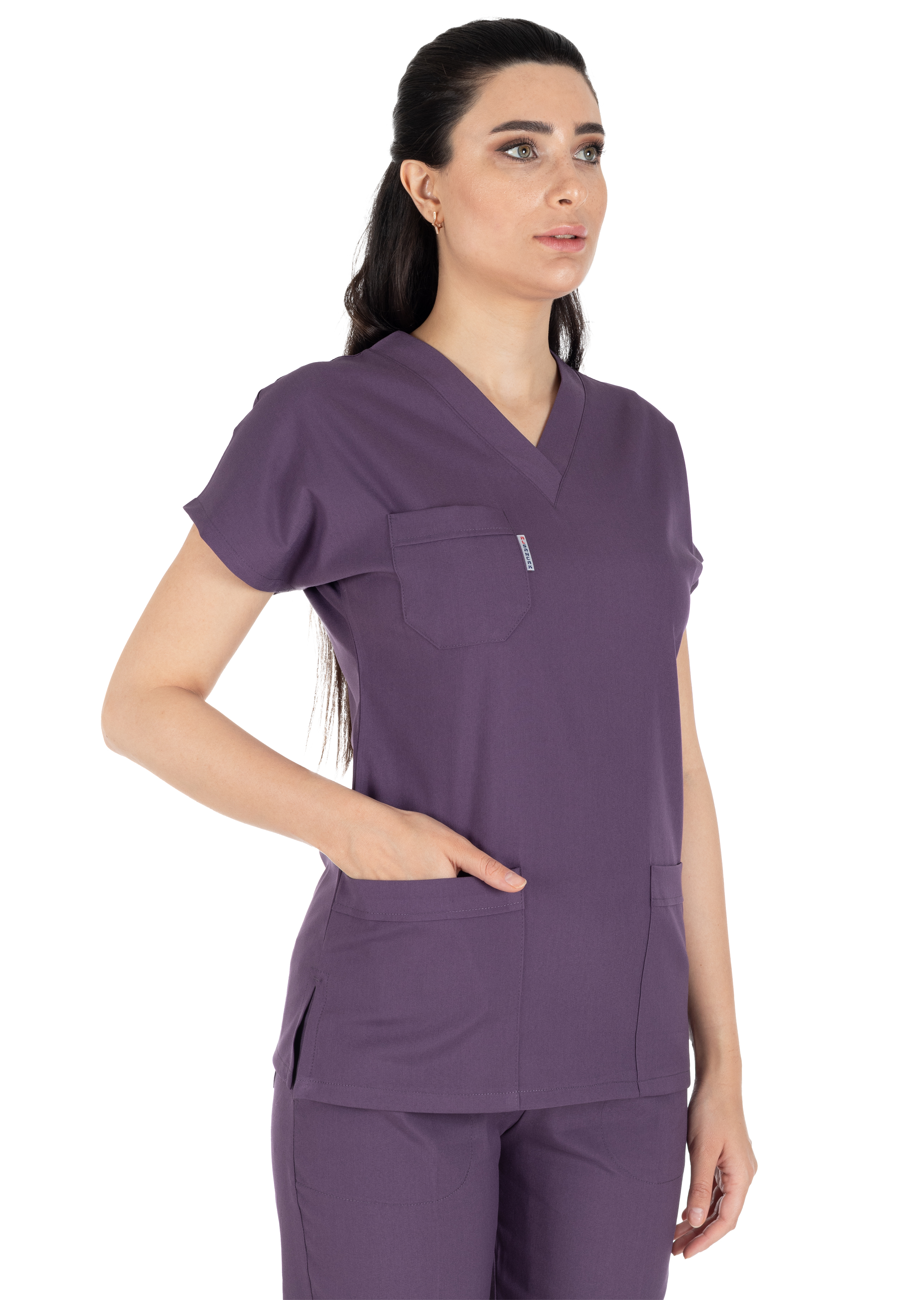 Mürdüm Likralı İnce Scrubs Flex Doktor Hemşire Forması Takımı Mürdüm Likralı İnce Scrubs Flex Doktor Hemşire Forması Takımı