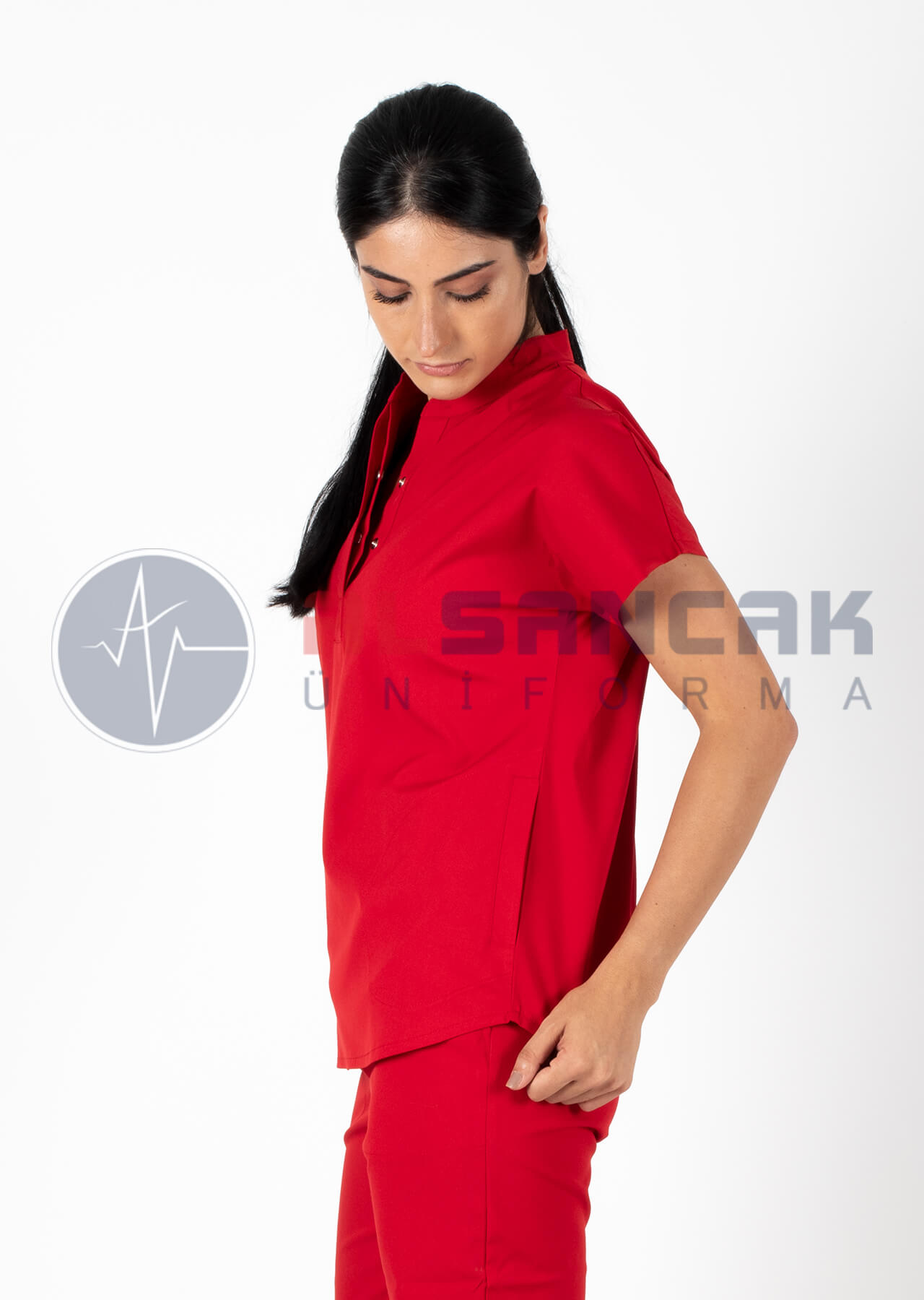 Snap Model Likralı Kırmızı Doktor ve Hemşire Forması Takımı Snap Model Likralı Kırmızı Doktor ve Hemşire Forması Takımı