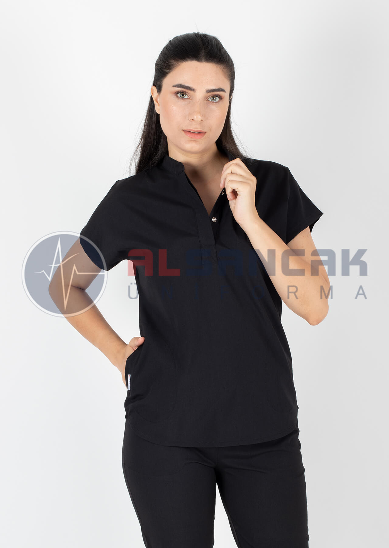 Snap Model Likralı Siyah Doktor ve Hemşire Forması Takımı Snap Model Likralı Siyah Doktor ve Hemşire Forması Takımı