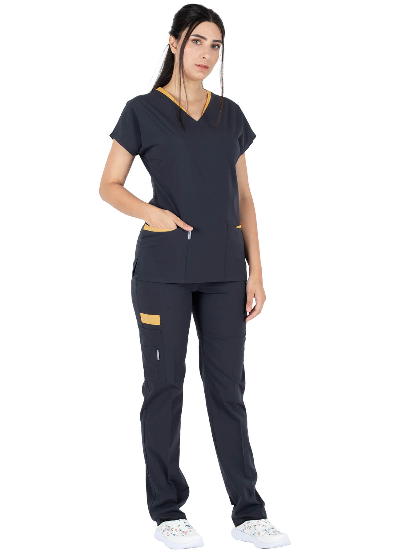 Twin Flex Antrasit Likralı Hemşire Forması Twin Flex Antrasit Likralı Hemşire Forması
