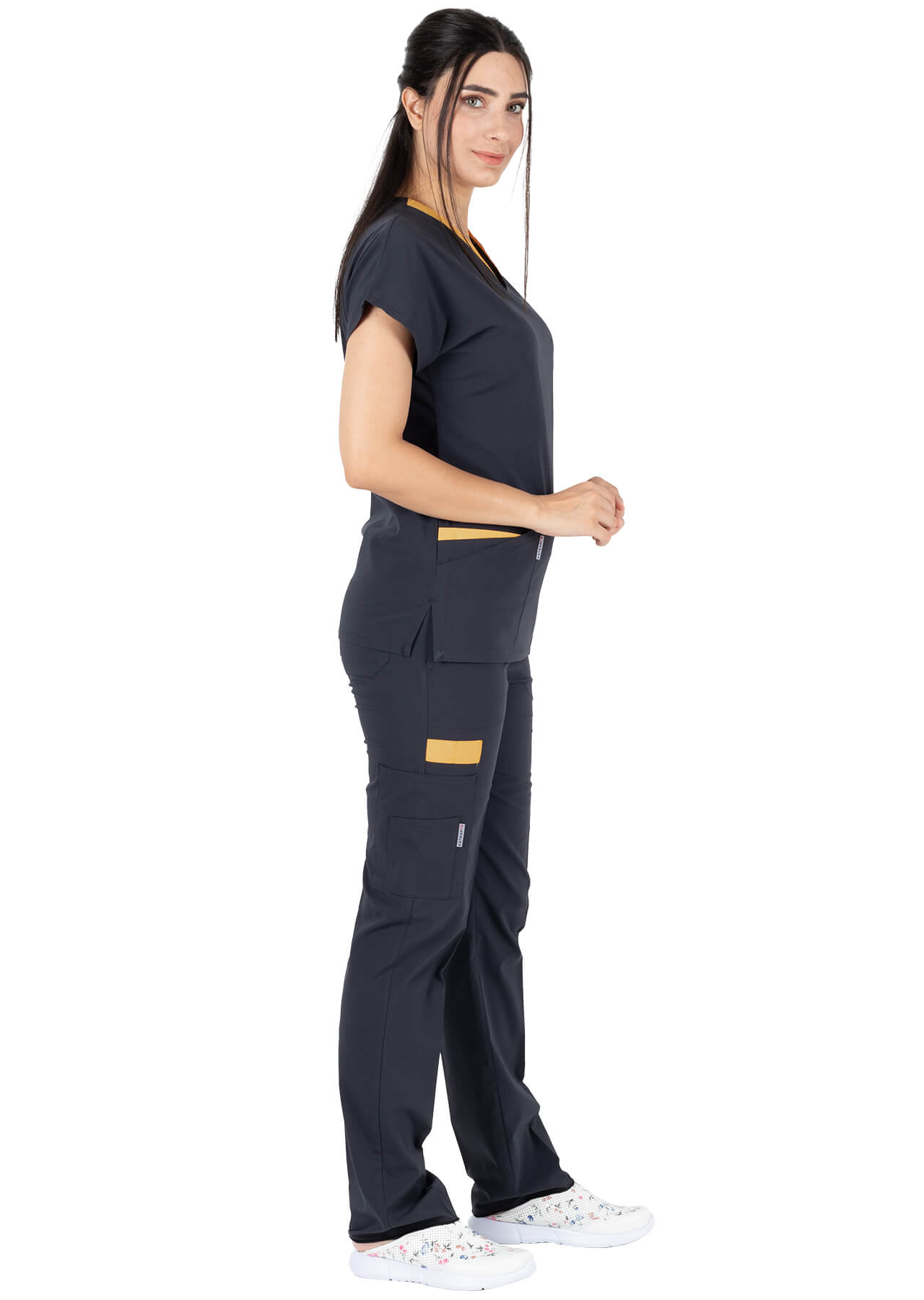 Twin Flex Antrasit Likralı Hemşire Forması Twin Flex Antrasit Likralı Hemşire Forması
