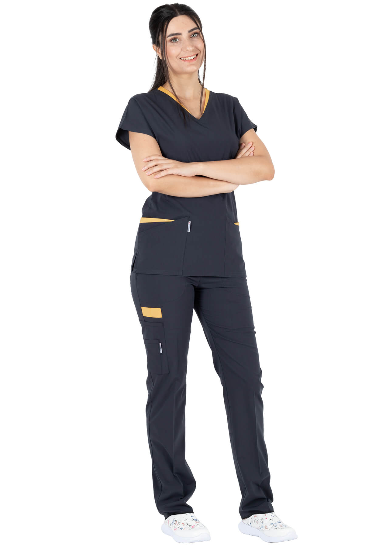 Twin Flex Antrasit Likralı Hemşire Forması Twin Flex Antrasit Likralı Hemşire Forması