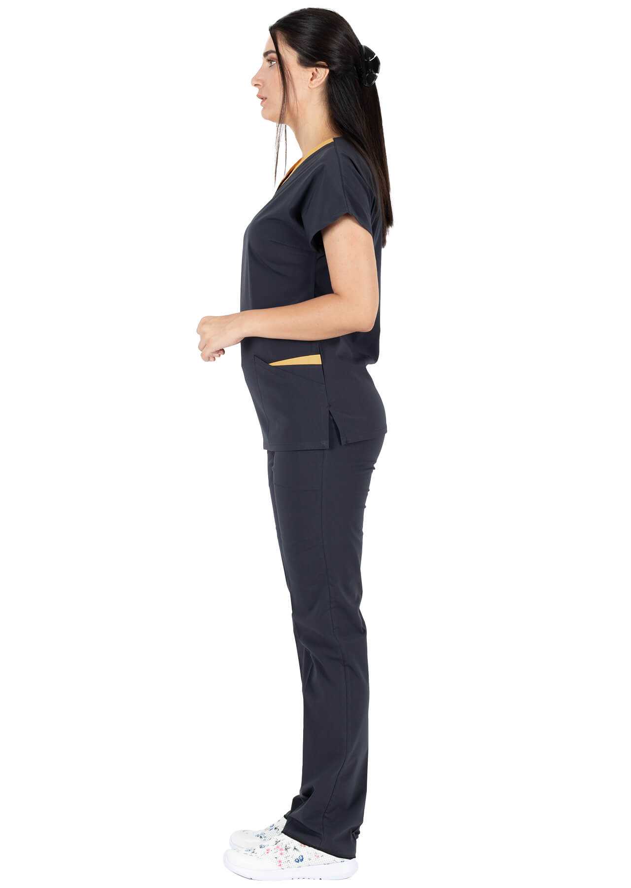 Twin Flex Antrasit Likralı Hemşire Forması Twin Flex Antrasit Likralı Hemşire Forması