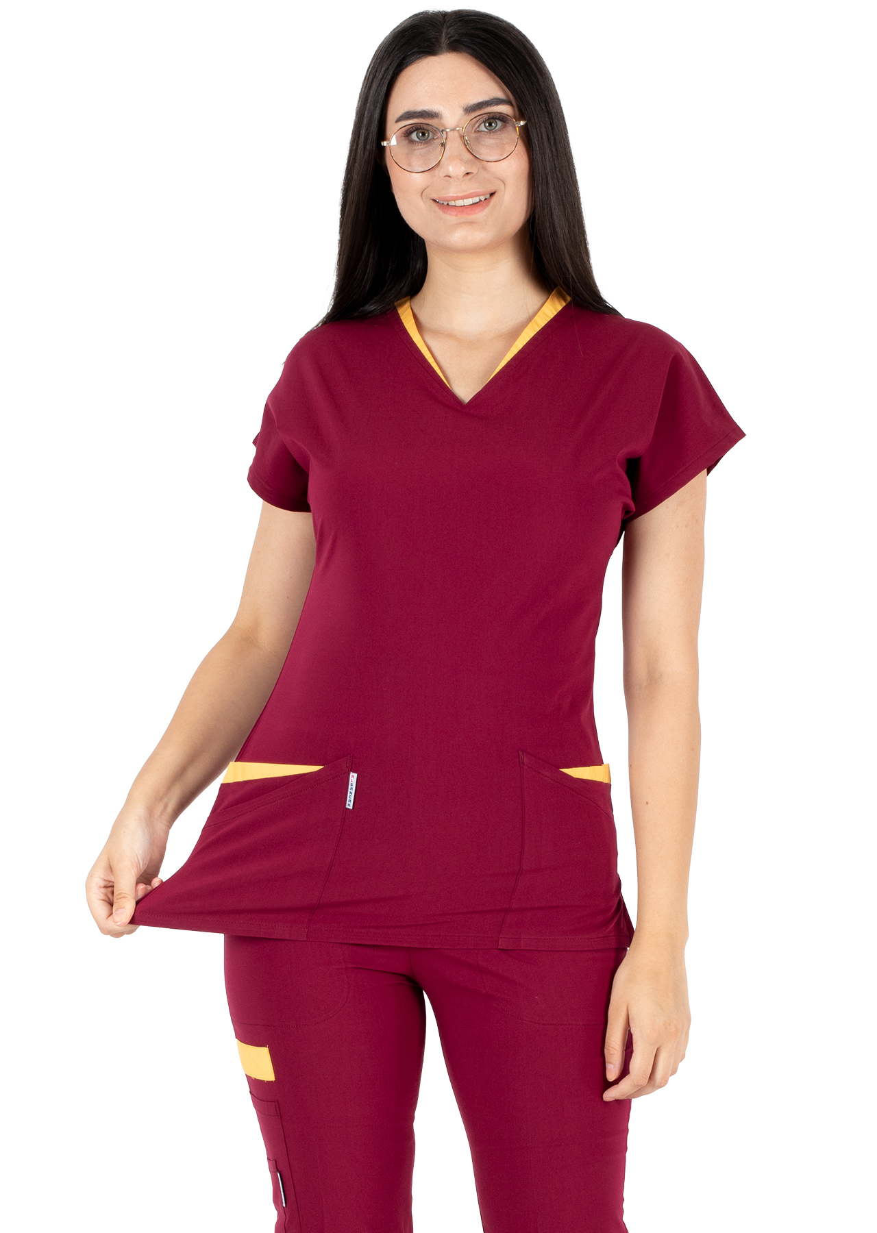 Twin Flex Bordo Likralı Hemşire Forması Twin Flex Bordo Likralı Hemşire Forması