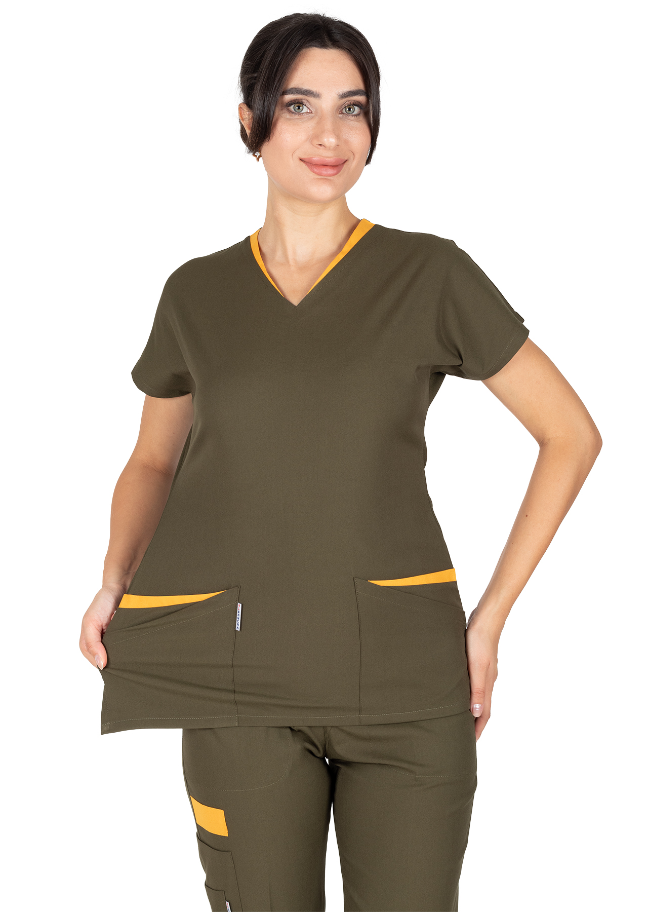 Twin Flex Haki Yeşili Likralı Doktor ve Hemşire Forması Takımı Twin Flex Haki Yeşili Likralı Doktor ve Hemşire Forması Takımı