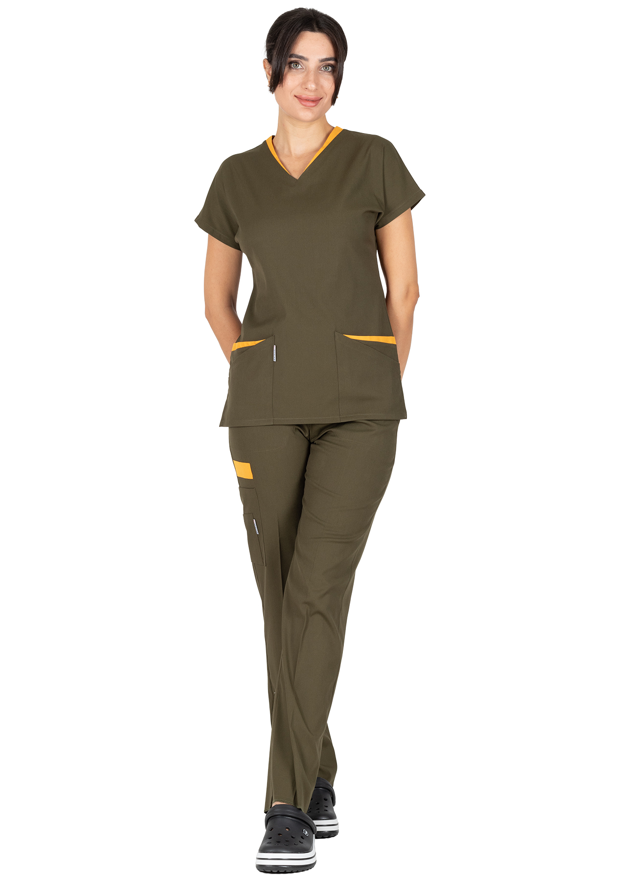 Twin Flex Haki Yeşili Likralı Doktor ve Hemşire Forması Takımı Twin Flex Haki Yeşili Likralı Doktor ve Hemşire Forması Takımı