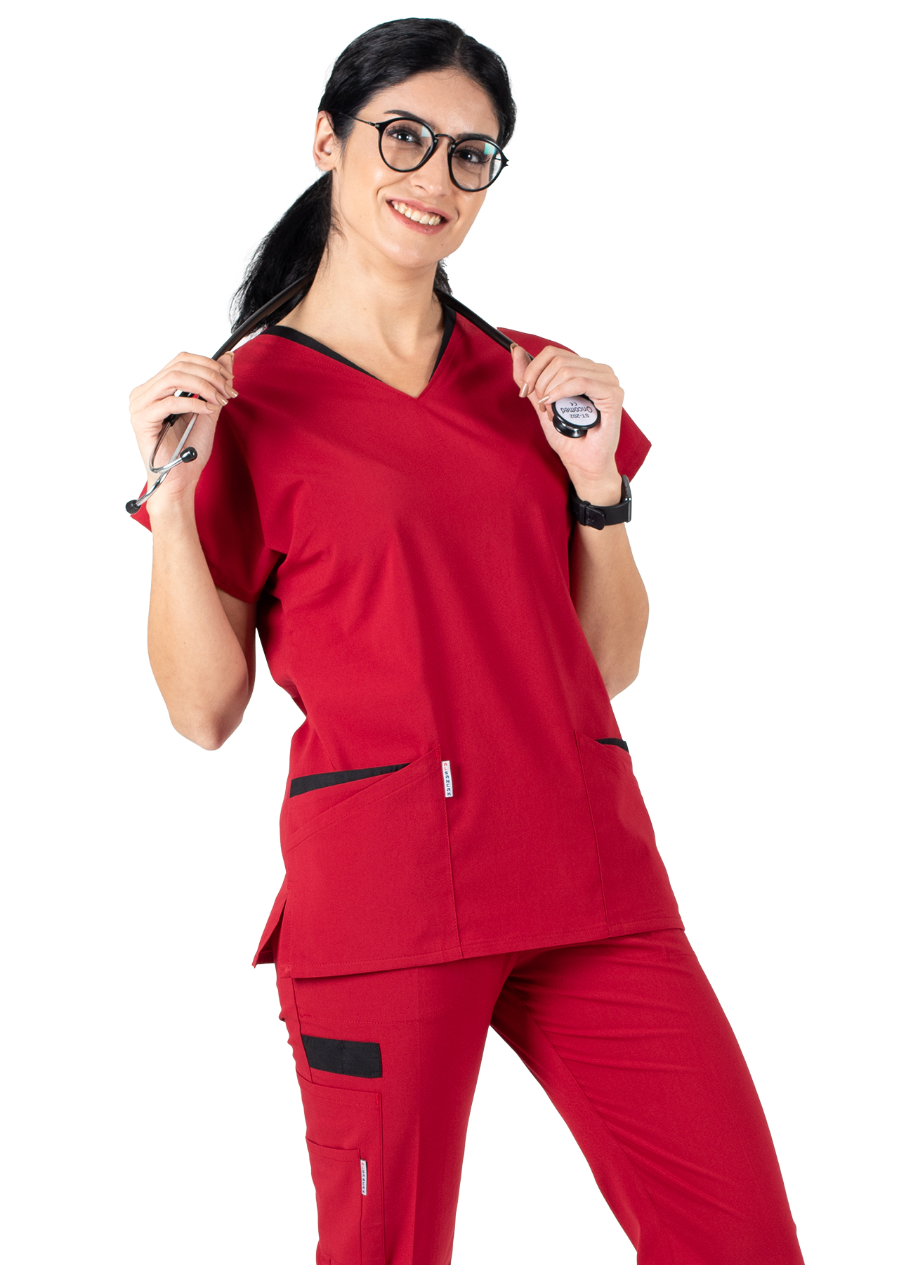 Twin Flex Kırmızı Likralı Hemşire Forması Twin Flex Kırmızı Likralı Hemşire Forması