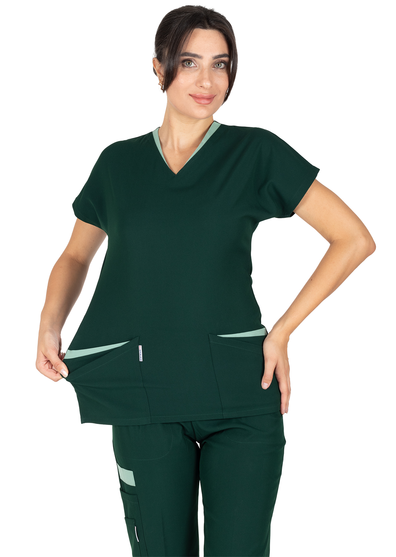 Twin Flex Koyu Yeşil Likralı Doktor ve Hemşire Forması Takımı Twin Flex Koyu Yeşil Likralı Doktor ve Hemşire Forması Takımı