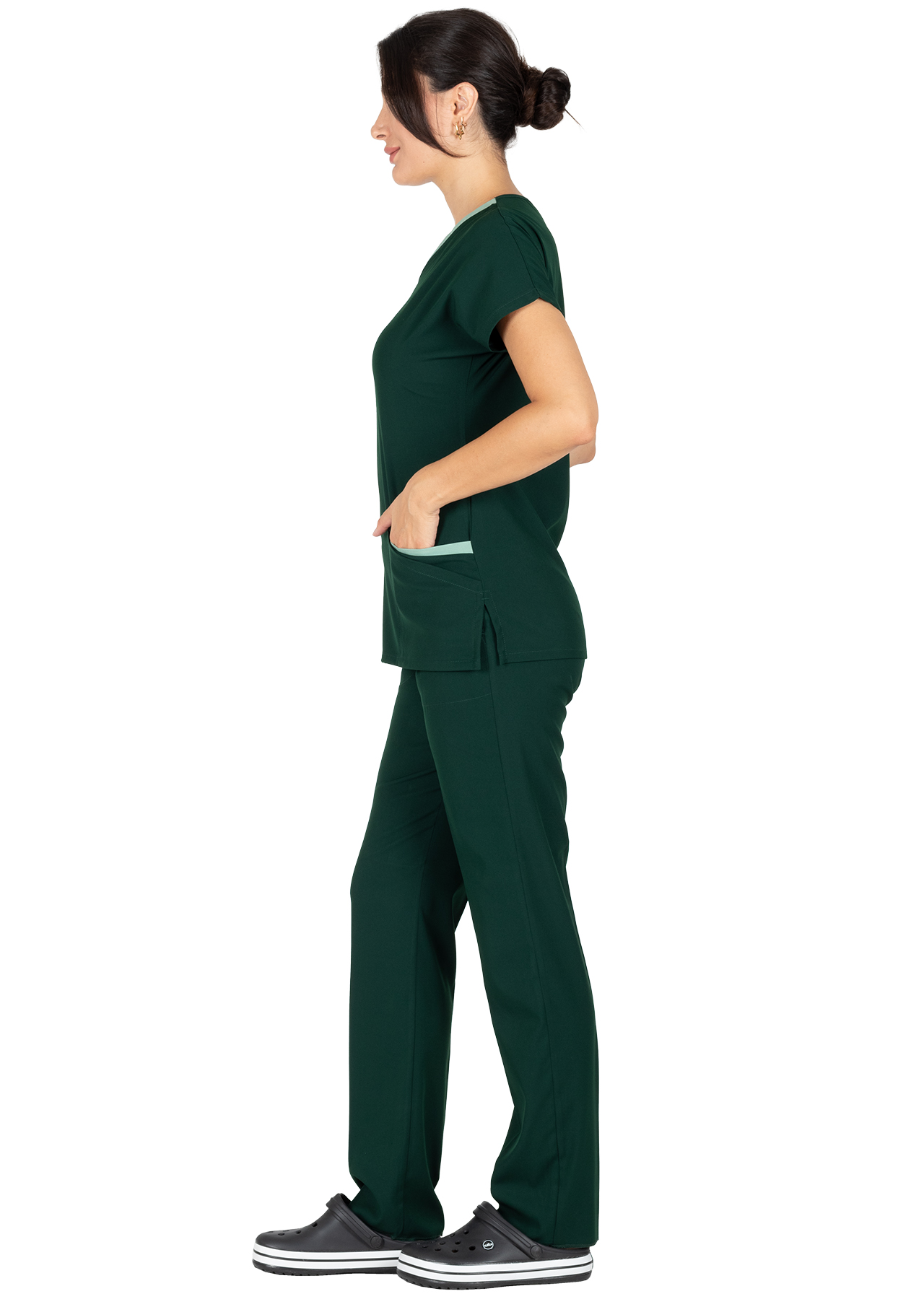 Twin Flex Koyu Yeşil Likralı Doktor ve Hemşire Forması Takımı Twin Flex Koyu Yeşil Likralı Doktor ve Hemşire Forması Takımı