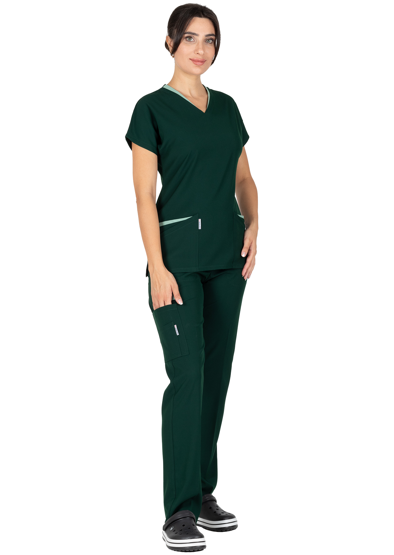Twin Flex Koyu Yeşil Likralı Doktor ve Hemşire Forması Takımı Twin Flex Koyu Yeşil Likralı Doktor ve Hemşire Forması Takımı