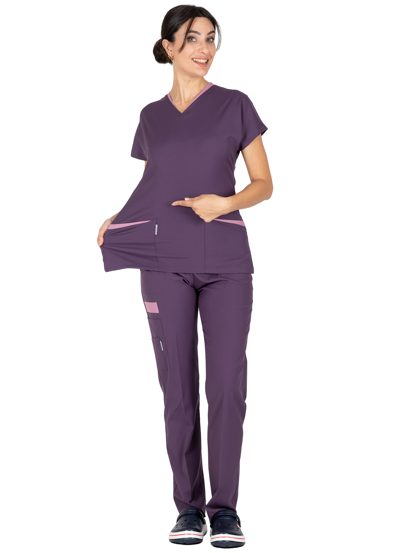Twin Flex Mürdüm Likralı Doktor ve Hemşire Forması Takımı Twin Flex Mürdüm Likralı Doktor ve Hemşire Forması Takımı