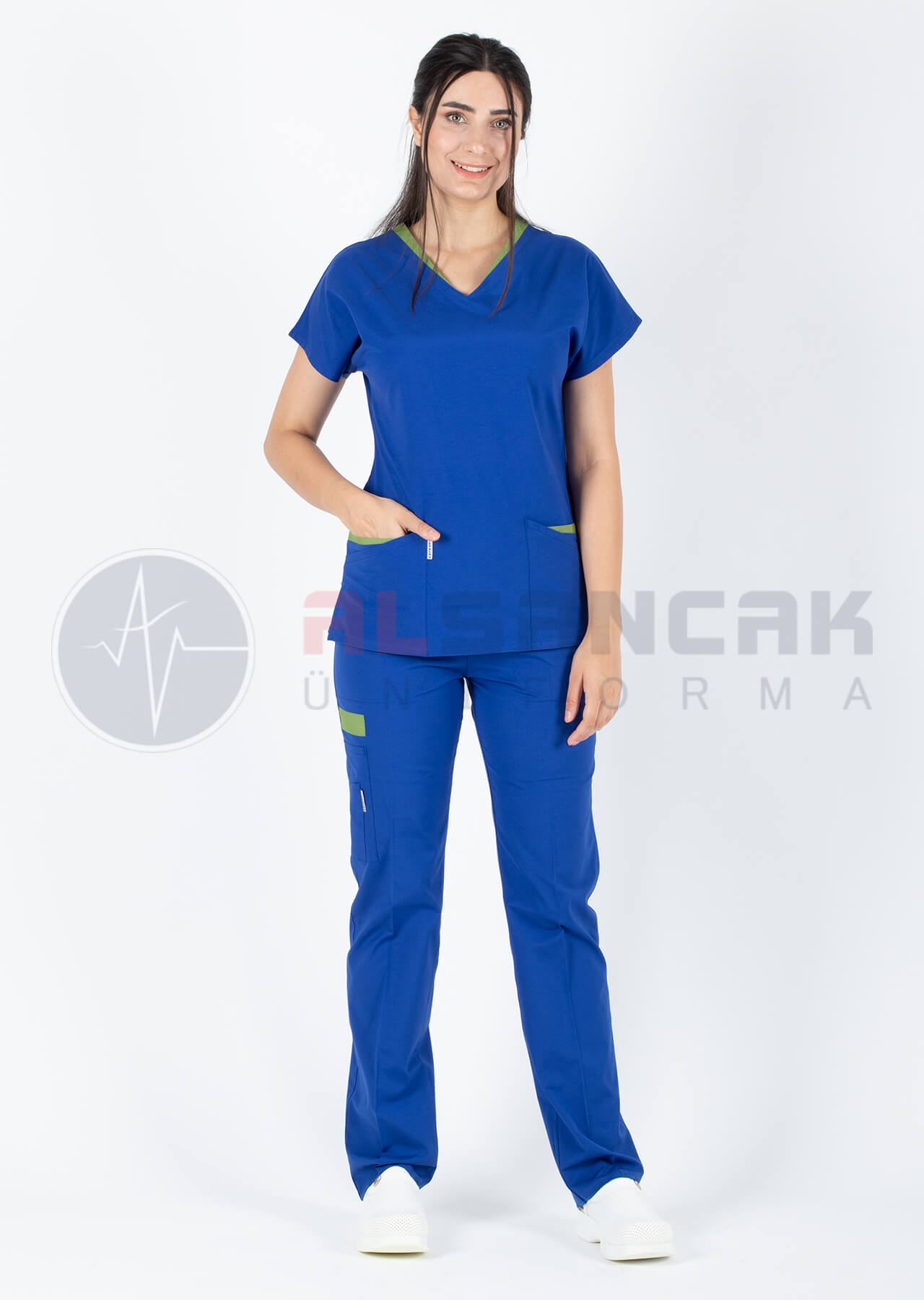 Twin Flex Saks Mavi Likralı Hemşire Forması Twin Flex Saks Mavi Likralı Hemşire Forması