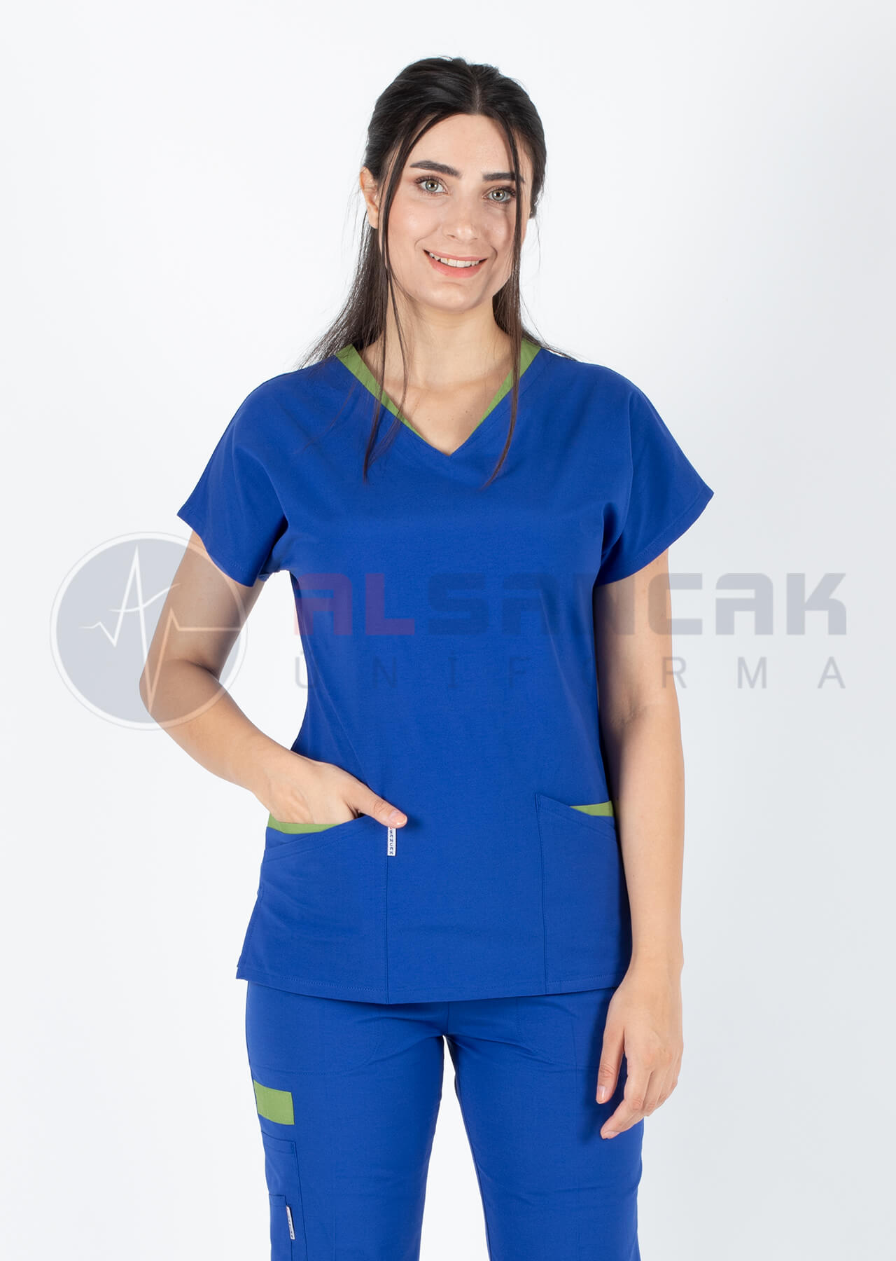Twin Flex Saks Mavi Likralı Hemşire Forması Twin Flex Saks Mavi Likralı Hemşire Forması