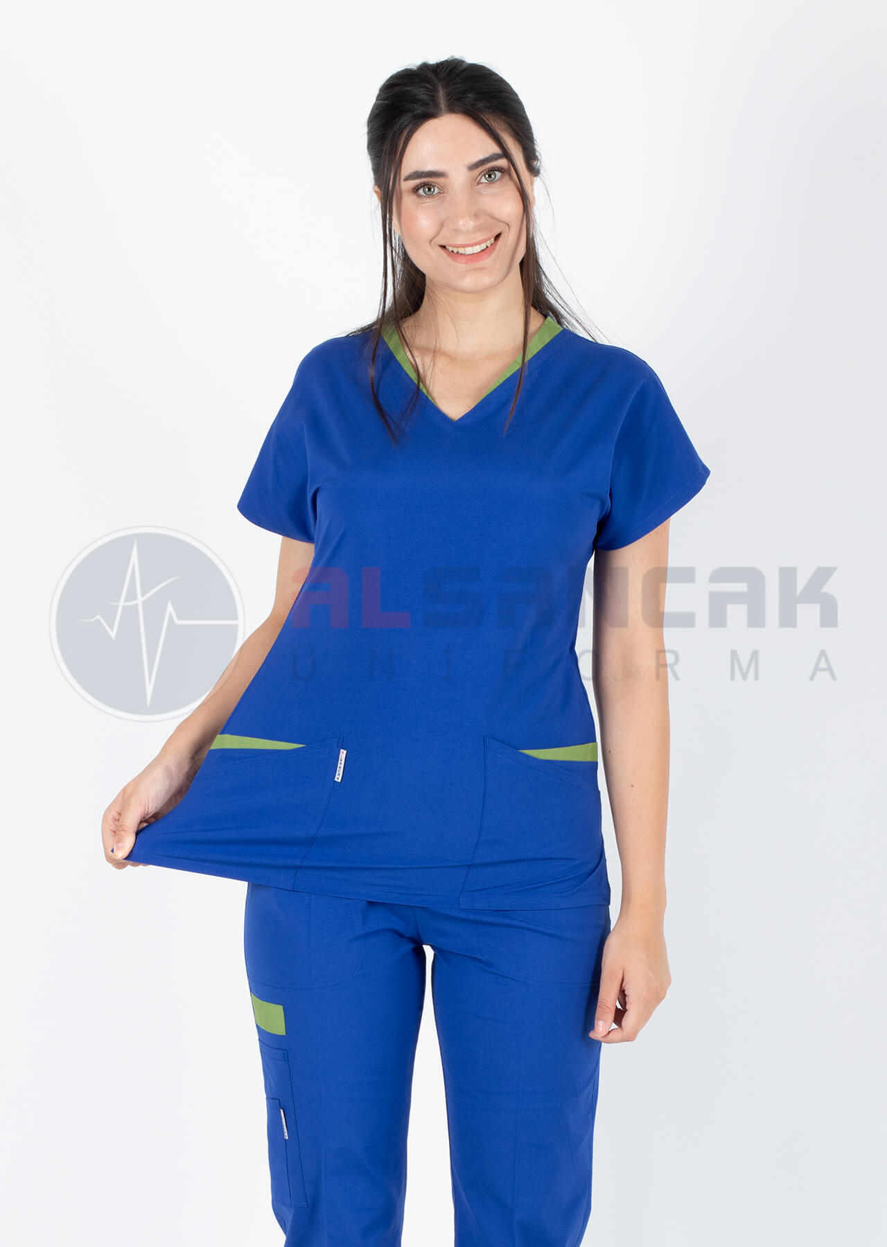 Twin Flex Saks Mavi Likralı Hemşire Forması Twin Flex Saks Mavi Likralı Hemşire Forması