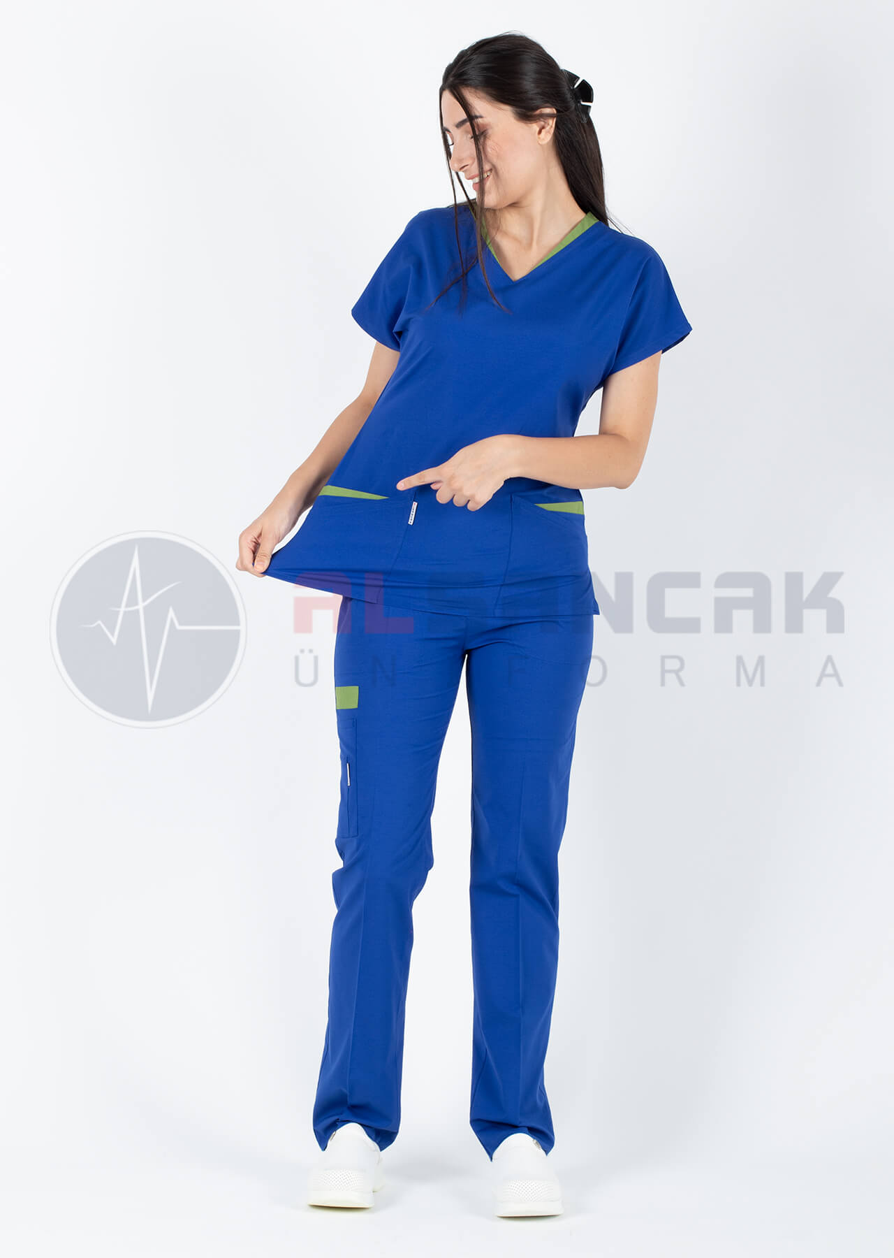 Twin Flex Saks Mavi Likralı Hemşire Forması Twin Flex Saks Mavi Likralı Hemşire Forması